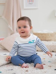 JoJo Maman Bébé Indigo Blue Breton Top & Rib Leggings Set - Image 1 of 6