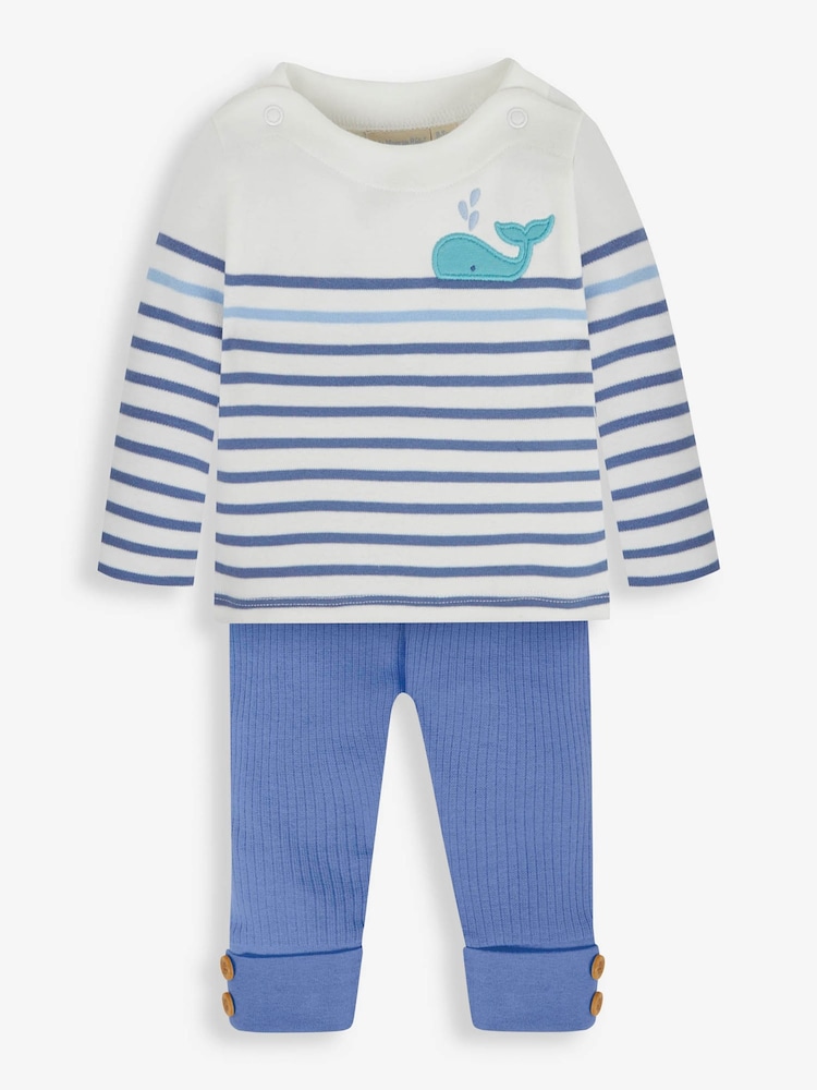 JoJo Maman Bébé Indigo Blue Breton Top & Rib Leggings Set - Image 2 of 6
