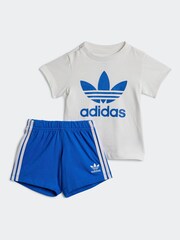 adidas White/Blue Kids 100% Cotton Shorts T-Shirt Set - Image 1 of 7