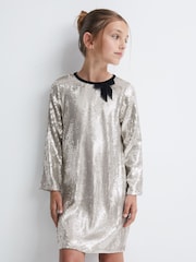 Reiss Silver Leon Sequin Bow Dress - Image 1 of 5