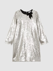 Reiss Silver Leon Sequin Bow Dress - Image 2 of 5
