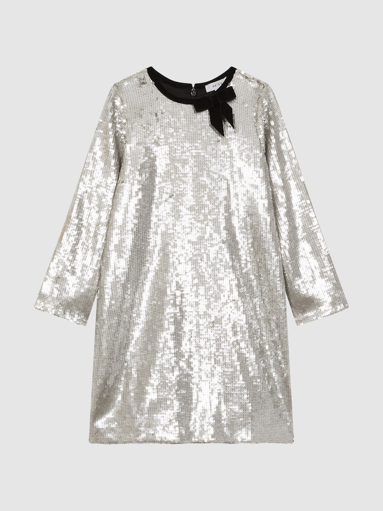 Reiss Silver Leon Sequin Bow Dress - Image 2 of 5