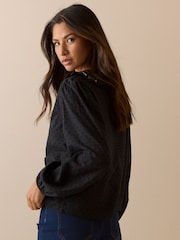Nobodys Child Black Embroidered Floral Ruffle Trim Top - Image 2 of 4