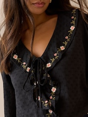 Nobodys Child Black Embroidered Floral Ruffle Trim Top - Image 4 of 4