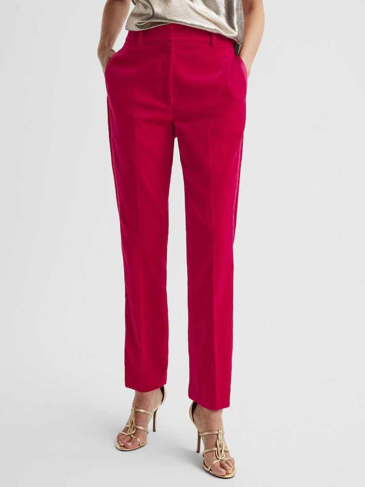 Reiss Pink Rosa Velvet Tapered Suit Trousers - Image 1 of 6