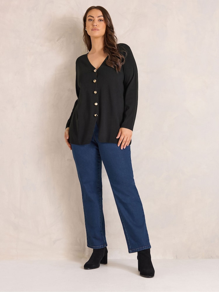 Evans Black Premium Button Cardigan - Image 2 of 6 Evans Black Premium Button Cardigan - Image 2 of 6