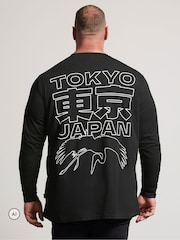 Svart - Lang - BadRhino Big & Tall Tokyo Print Langermet T-skjorte - Bilde 2 av 6