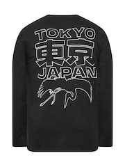 Svart - Lang - BadRhino Big & Tall Tokyo Print Langermet T-skjorte - Bilde 6 av 6