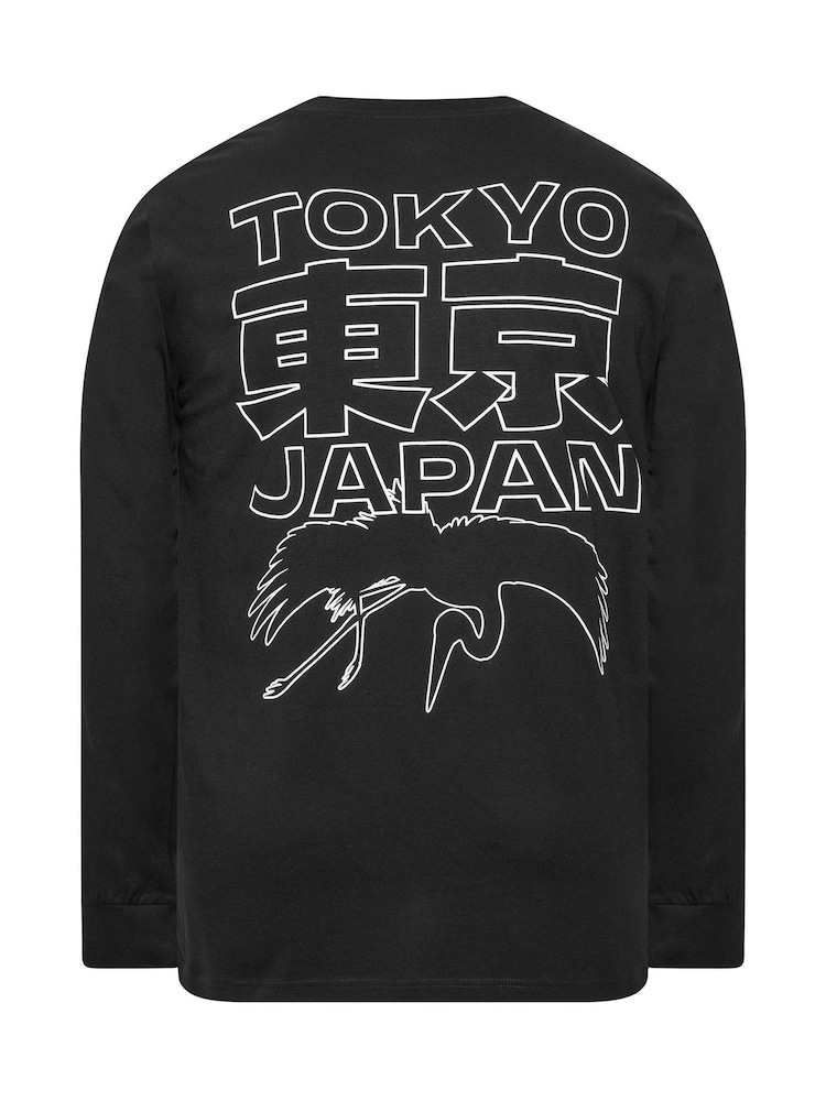 Svart - Lang - BadRhino Big & Tall Tokyo Print Langermet T-skjorte - Bilde 6 av 6