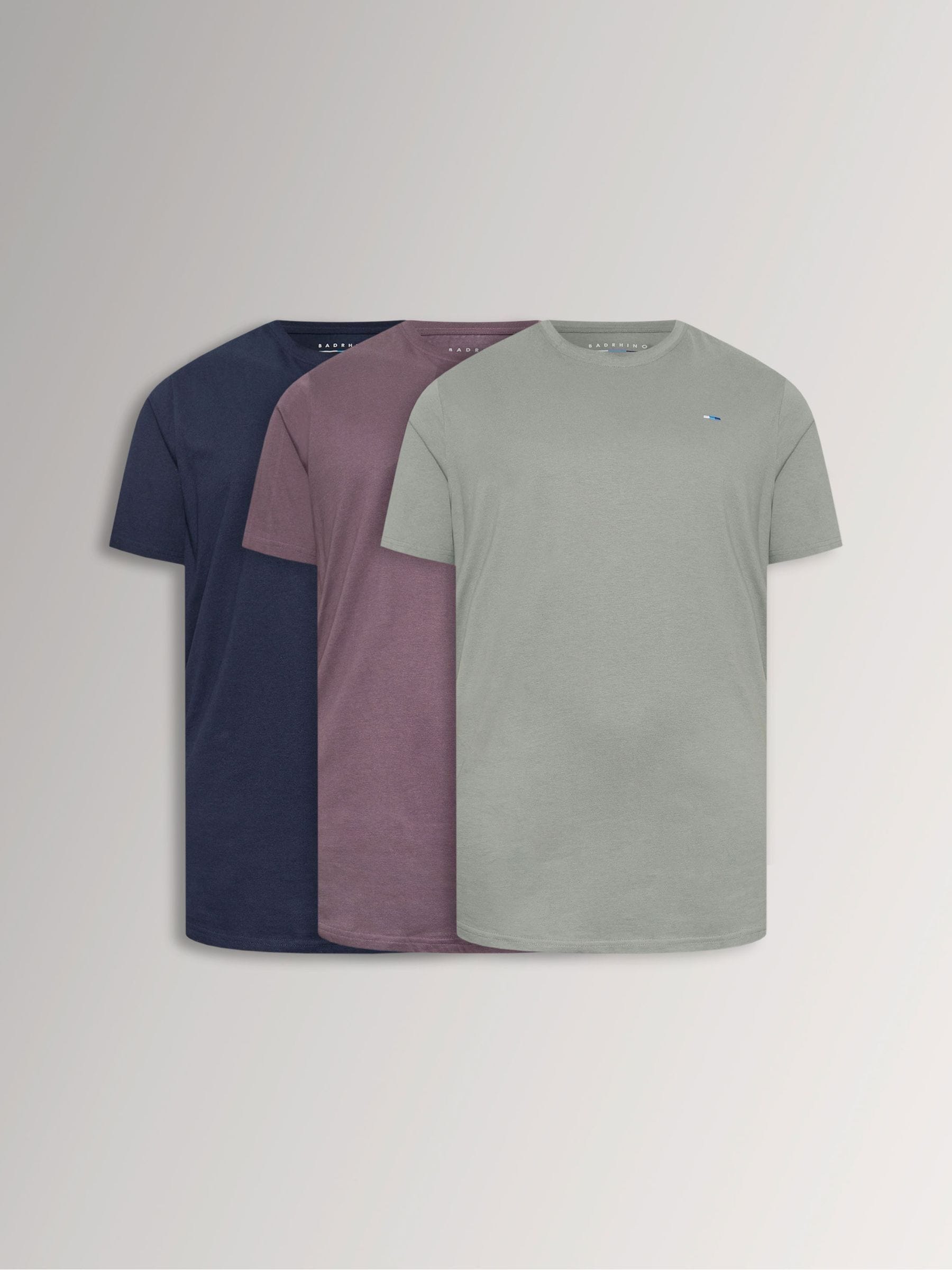 Badrhino Big & Tall Men's Blue Longline T-Shirt 3 Pack - Image 3