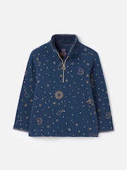 Joules Fairdale Luxe Navy Blue Quarter Zip Printed Sweatshirt with Fleece Lining - Image 1 of 5