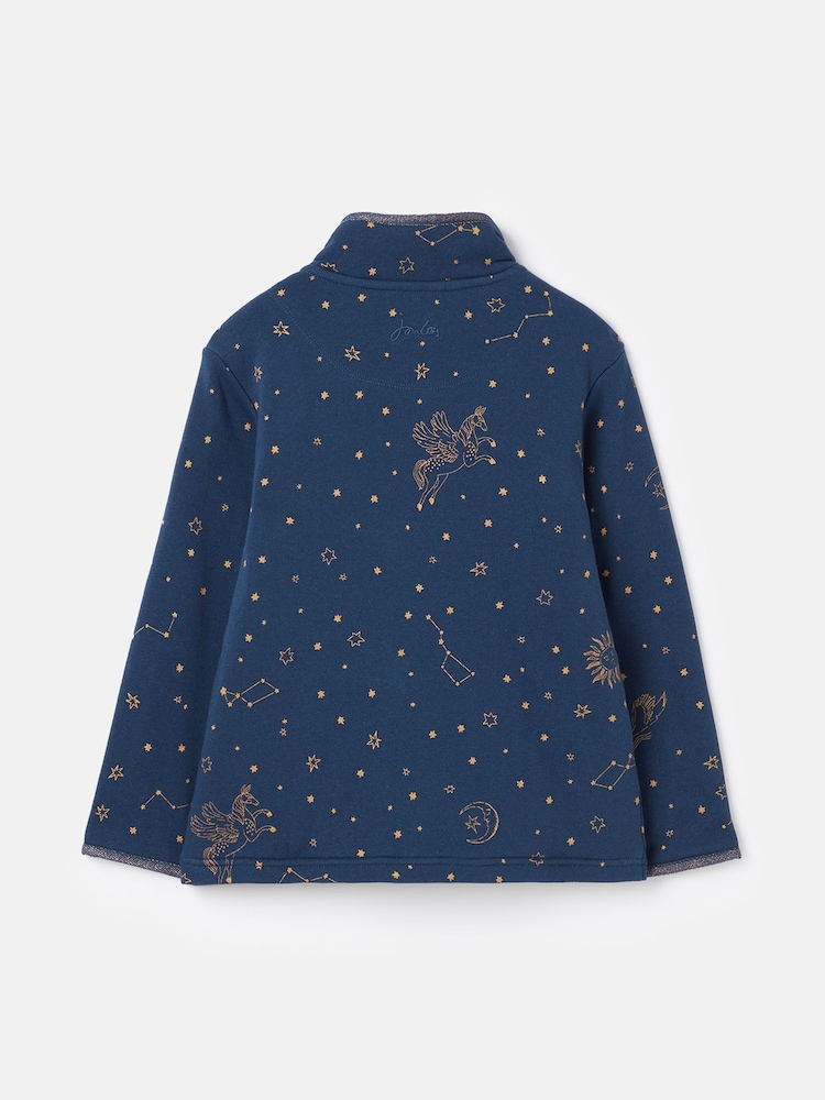 Joules Fairdale Luxe Navy Blue Quarter Zip Printed Sweatshirt with Fleece Lining - Image 2 of 5