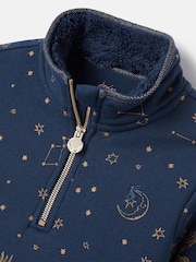 Joules Fairdale Luxe Navy Blue Quarter Zip Printed Sweatshirt with Fleece Lining - Image 3 of 5