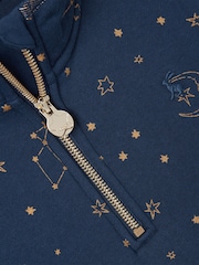 Joules Fairdale Luxe Navy Blue Quarter Zip Printed Sweatshirt with Fleece Lining - Image 4 of 5