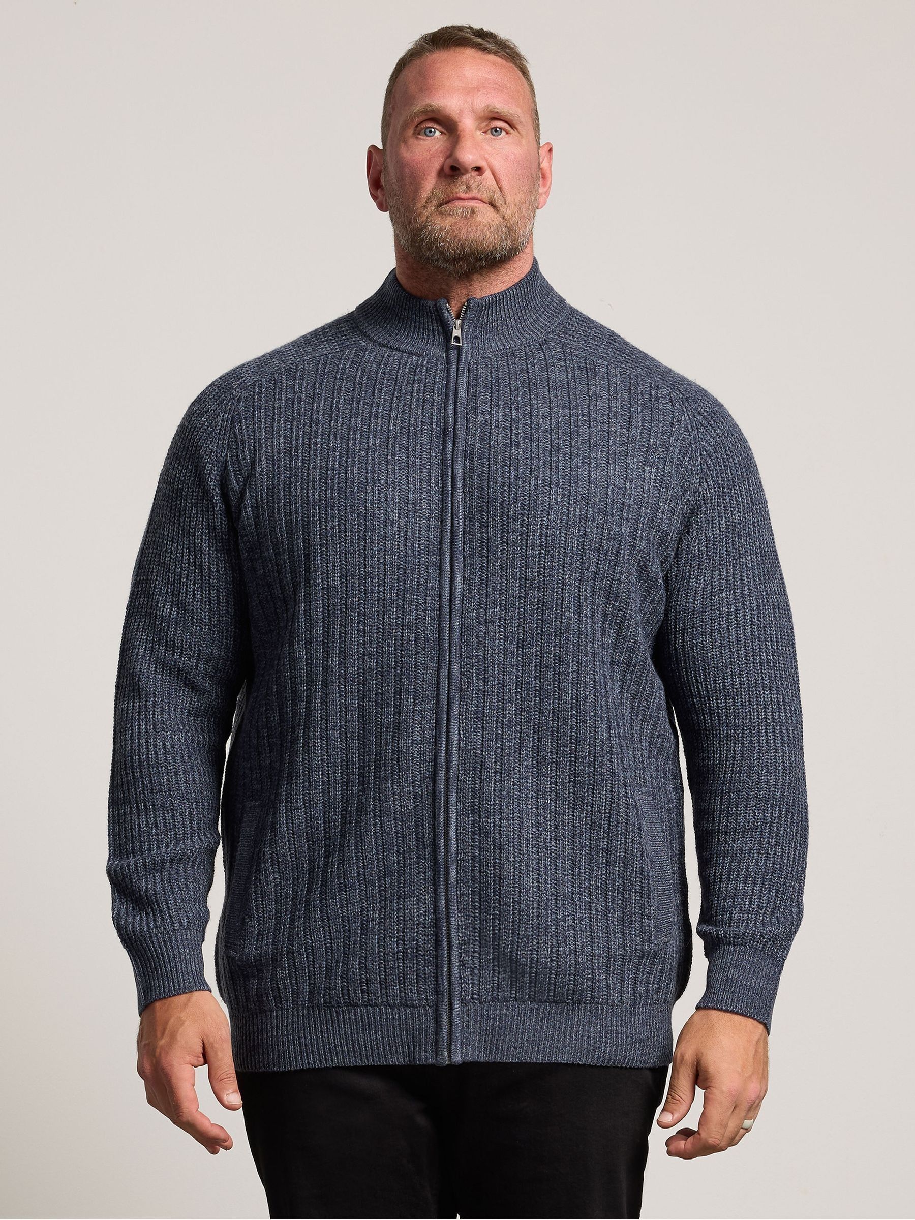 Badrhino Big & Tall Men's Blue Full Zip Knitted Jumper
