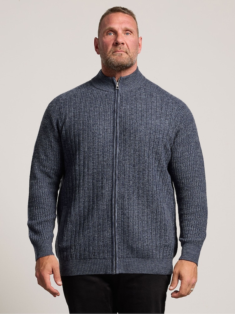 BadRhino Big & Tall Blue Full Zip Knitted Jumper - Image 1 of 6 BadRhino Big & Tall Blue Full Zip Knitted Jumper - Image 1 of 6