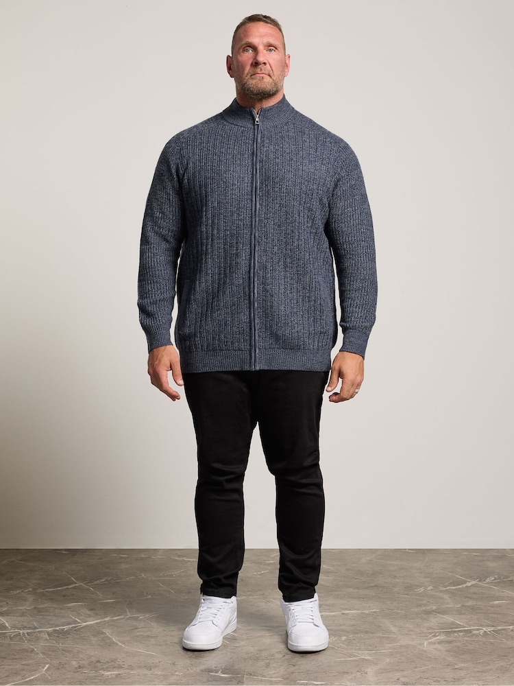 BadRhino Big & Tall Blue Full Zip Knitted Jumper - Image 2 of 6 BadRhino Big & Tall Blue Full Zip Knitted Jumper - Image 2 of 6