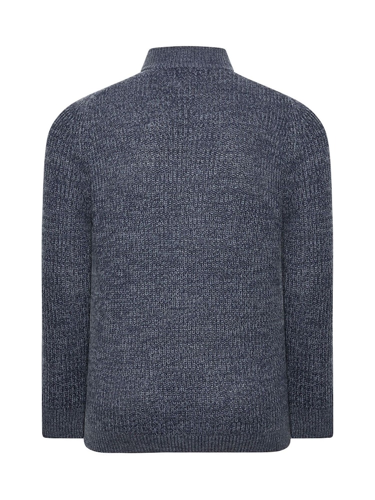 BadRhino Big & Tall Blue Full Zip Knitted Jumper - Image 6 of 6 BadRhino Big & Tall Blue Full Zip Knitted Jumper - Image 6 of 6