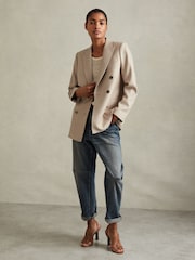 Reiss Neutral Harriet Petite Wool Blend Double Breasted Blazer - Image 1 of 7