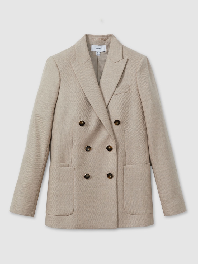 Reiss Neutral Harriet Petite Wool Blend Double Breasted Blazer - Image 2 of 7 Reiss Neutral Harriet Petite Wool Blend Double Breasted Blazer - Image 2 of 7