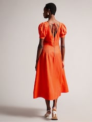 Ted Baker Orange Opalz Fit And Flare Puff Sleeve Midi Dress - Image 2 of 5