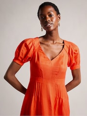 Ted Baker Orange Opalz Fit And Flare Puff Sleeve Midi Dress - Image 3 of 5