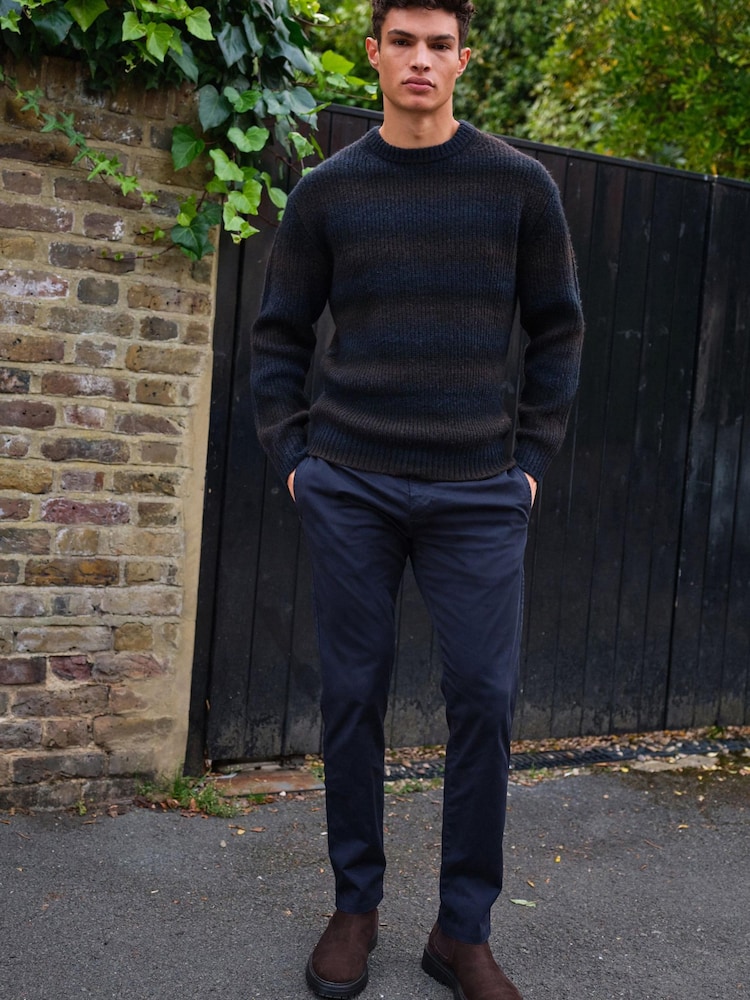 Brown/Navy Relaxed Ombre Crew Neck Jumper - Image 2 of 8