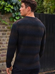 Brown/Navy Relaxed Ombre Crew Neck Jumper - Image 3 of 8