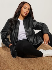 Yours Curve Black Biker Faux Leather Jacket - Image 3 of 6