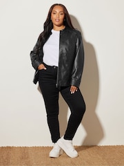Yours Curve Black Biker Faux Leather Jacket - Image 5 of 6
