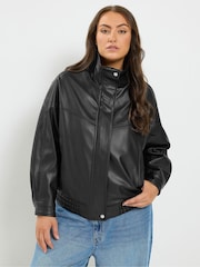 Μαύρο - Yours Curve Funnel Neck PU Jacket - Εικόνα 1 του 6