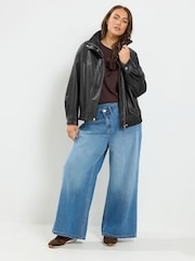 Μαύρο - Yours Curve Funnel Neck PU Jacket - Εικόνα 2 του 6