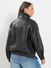 Μαύρο - Yours Curve Funnel Neck PU Jacket - Εικόνα 3 του 6