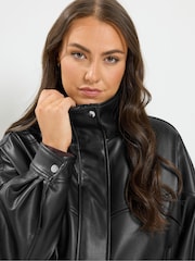 Μαύρο - Yours Curve Funnel Neck PU Jacket - Εικόνα 4 του 6