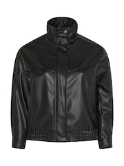 Μαύρο - Yours Curve Funnel Neck PU Jacket - Εικόνα 5 του 6