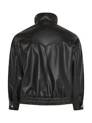 Μαύρο - Yours Curve Funnel Neck PU Jacket - Εικόνα 6 του 6