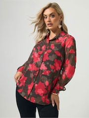 Yours Curve Pink London Jacquard Floral Shirt - Image 1 of 6