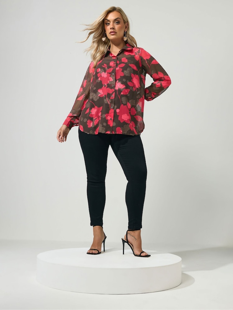 Yours Curve Pink London Jacquard Floral Shirt - Image 2 of 6 Yours Curve Pink London Jacquard Floral Shirt - Image 2 of 6