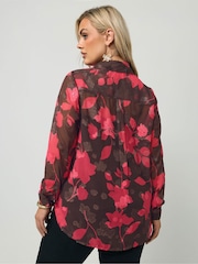 Yours Curve Pink London Jacquard Floral Shirt - Image 3 of 6