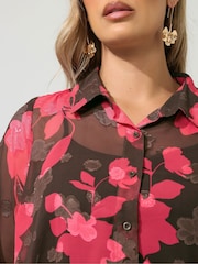Yours Curve Pink London Jacquard Floral Shirt - Image 4 of 6