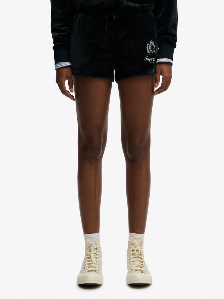 SUPERDRY Black Country Club Velour Shorts - Image 2 of 8