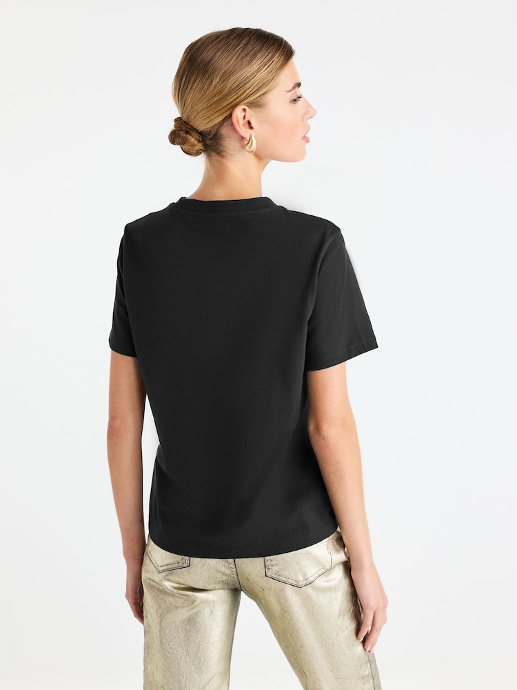 Schwarz - Kurzärmeliges T-Shirt mit Rundhalsausschnitt aus 100 % Baumwolle - Bild 2 von 5