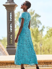 Sosandar Blue Geometric Stripe Print Twist Front Maxi Dress - Image 2 of 4