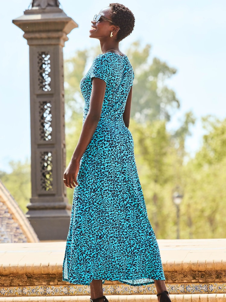 Sosandar Blue Geometric Stripe Print Twist Front Maxi Dress - Image 2 of 4