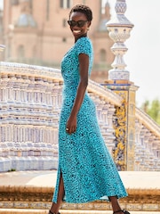 Sosandar Blue Geometric Stripe Print Twist Front Maxi Dress - Image 3 of 4
