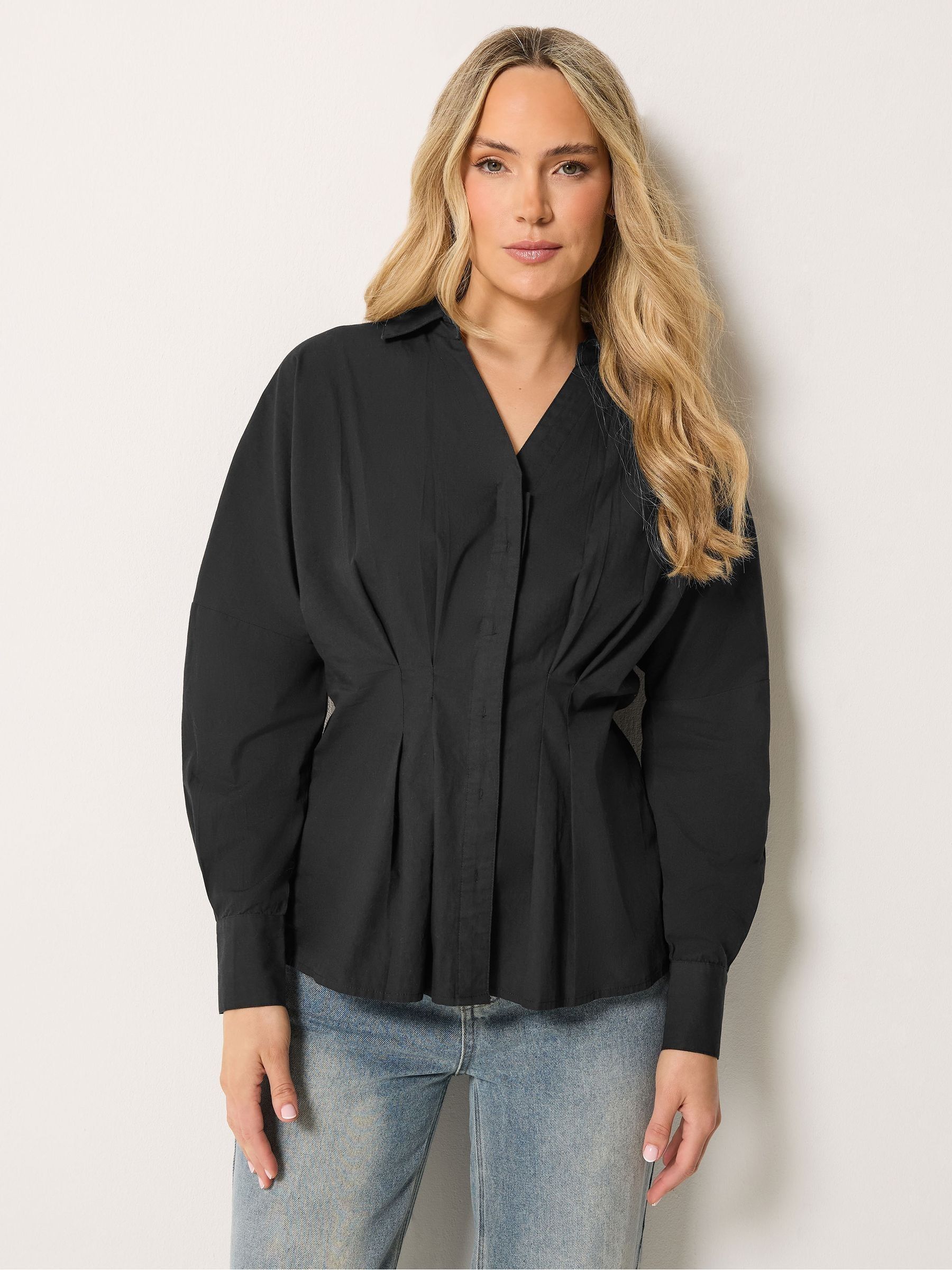 Long Tall Sally Women's Black Tall Pleated Long Sleeve Shirt In | Size: 24 - Image 1