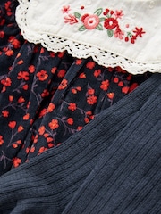 Navy Embroided Flower Baby Woven Bloomer Romper with Tight Set (0mths-3yrs) - Image 7 of 7