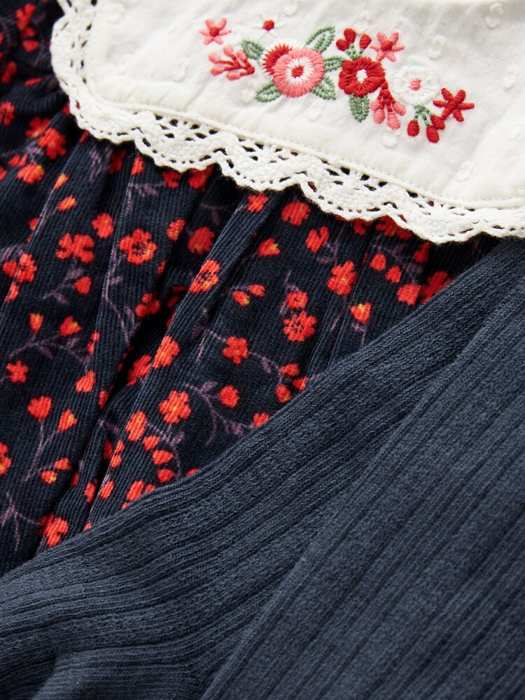 Navy Embroided Flower Baby Woven Bloomer Romper with Tight Set (0mths-3yrs) - Image 7 of 7