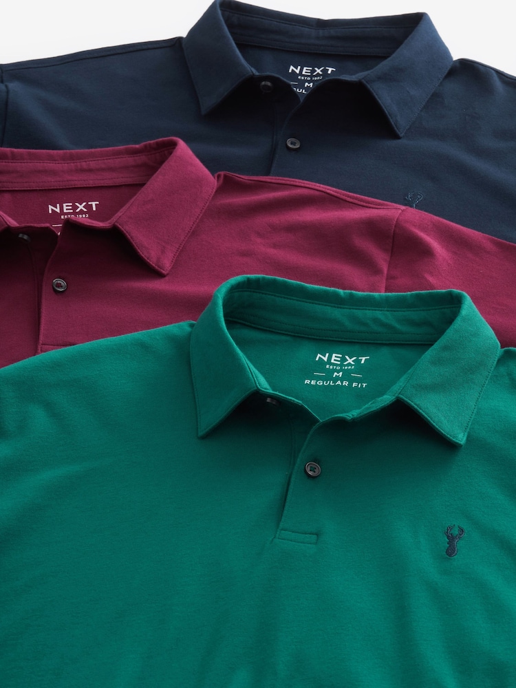 Navy/Teal Blue/Pink Regular Fit Short Sleeve Jersey Polo Shirts 3 Pack - Image 11 of 12