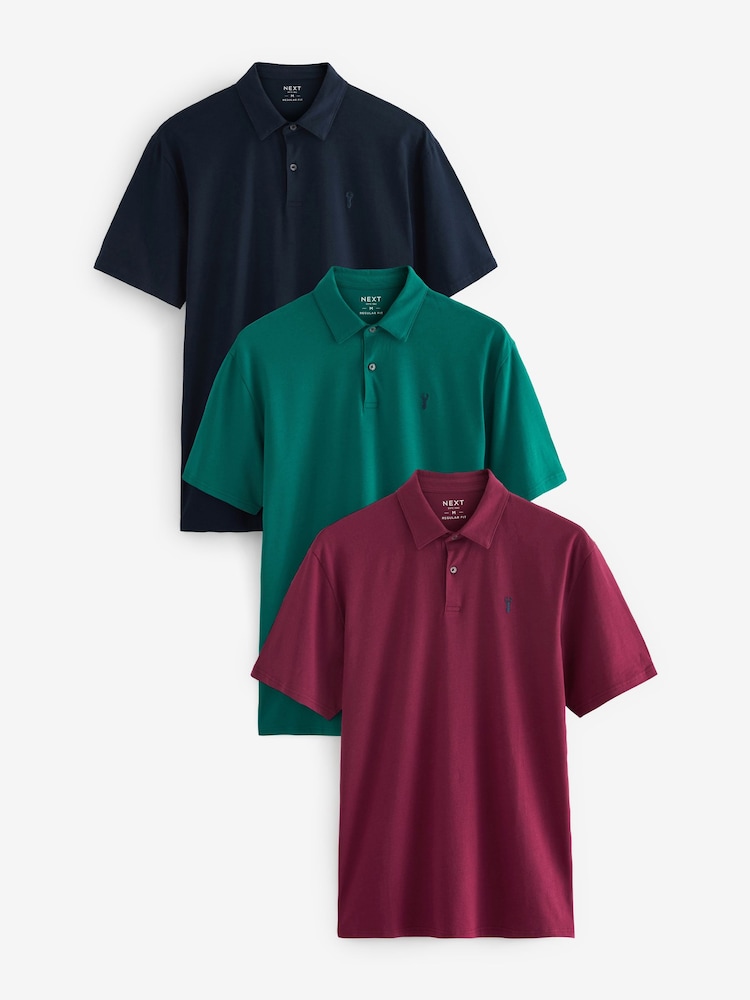 Navy/Teal Blue/Pink Regular Fit Short Sleeve Jersey Polo Shirts 3 Pack - Image 7 of 12